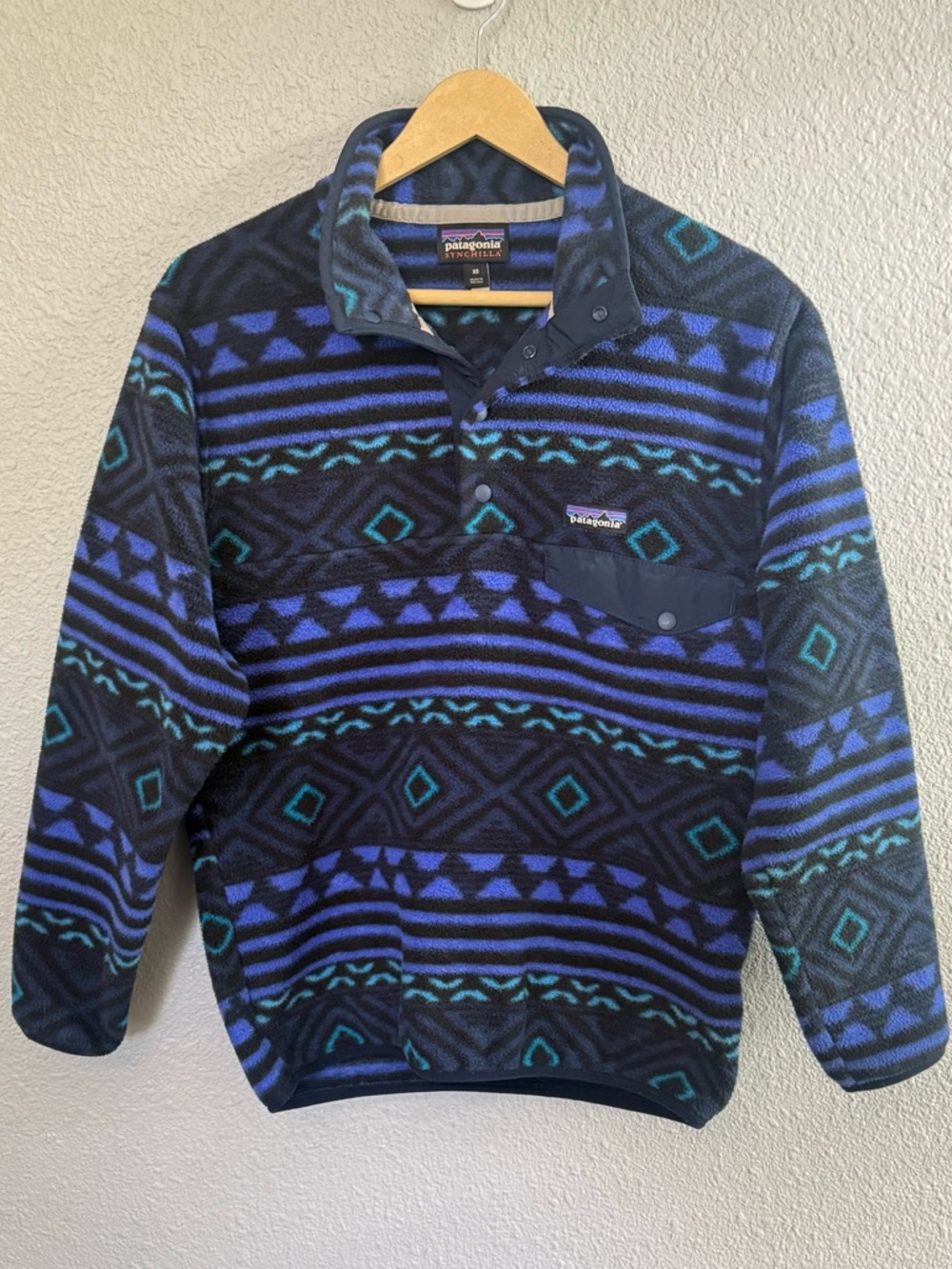 Rare Patagonia Men's Synchilla Snap-T Pullover Saltillo Navy Aztec Print XS